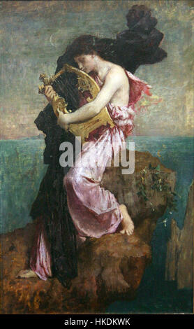 Le tableau 'Sahpo embrassant sa lyre' de Jules Elie Delaunay représente une figure féminine embrassant sa lyre, symbolisant l'harmonie entre la musique et l'émotion. L'œuvre met en évidence la capacité de Delaunay à transmettre des thèmes délicats par le biais de fine compris Banque D'Images