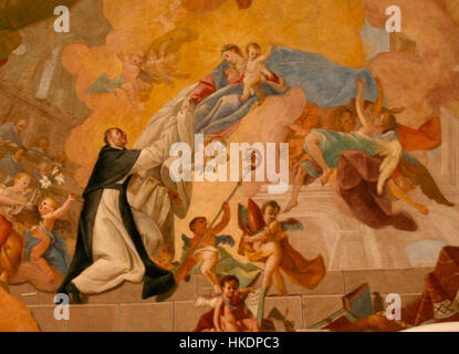 Ce tableau représente le moment où Alberic de l'abbaye Saint-Alexis reçoit l'habit, symbolisant sa dévotion religieuse. L'œuvre, qui capture l'esprit de la vie monastique, reflète la tradition des rituels chrétiens médiévaux et la signification des vœux religieux. Banque D'Images