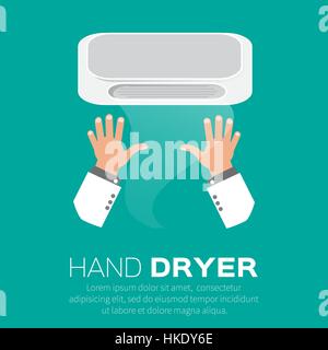 Sécheur d'air à la main dans les toilettes ou les toilettes. Vector Illustration. Illustration de Vecteur