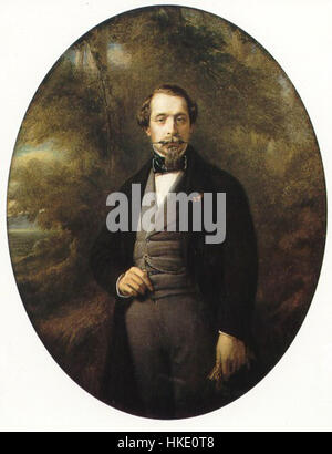 L'empereur Napoléon III, souverain de France de 1852 à 1870, est représenté dans ce tableau historique qui met en valeur son rôle dans la formation de la politique française et de la diplomatie européenne au XIXe siècle. Son règne a vu des changements politiques et sociaux majeurs en France. Banque D'Images