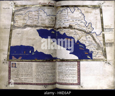 Une carte de la Cosmographia de Ptolémée, représentant la région de Pannonie et le Danube, montrant l'ancienne compréhension géographique de l'Europe. Banque D'Images