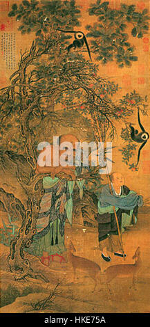 Une peinture de Liu Songnian représentant un Luohan, figure importante du bouddhiste chinois L'œuvre met en valeur l'habileté de l'artiste à dépeindre des figures religieuses avec des détails complexes et une signification culturelle. Banque D'Images