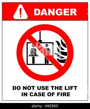 Icônes d'urgence incendie vecteur. N'utilisez pas l'ascenseur en cas d'incendie. Illustration de Vecteur