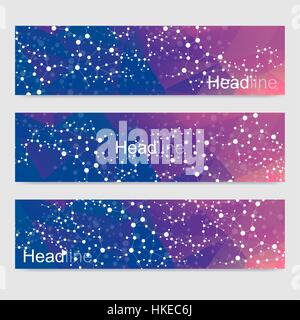 Ensemble de vecteur scientifique moderne des bannières. La structure d'ADN avec des lignes et points. Vecteur de la science historique. Technologie médicale, chimie, conception. Illustration de Vecteur