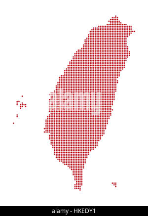 Une carte à points de Taiwan en rouge isolé sur fond blanc Banque D'Images