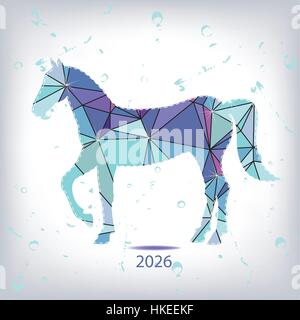 Bonne année 2026 carte de vœux créatifs à cheval faite de triangles Illustration de Vecteur