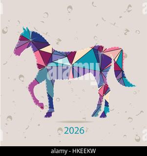 Bonne année 2026 carte de vœux créatifs à cheval faite de triangles Illustration de Vecteur