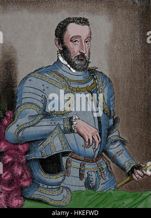 Henri II, roi de France (1519-1559). Monarque de maison de Valois. Roi de France. Portrait. Gravure, 1884, copie par Esteban de Laulne (1510-1595). Banque D'Images