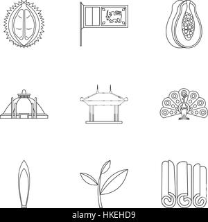 Attractions touristiques du Sri Lanka icons set. Contours illustration de 9 attractions de Sri Lanka vector icons for web Illustration de Vecteur