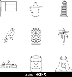 UAE icons set. Illustration de l'eau 9 Contour vector icons for web Illustration de Vecteur