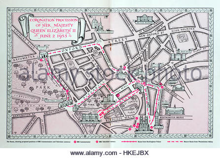 Carte d'itinéraire de la Procession du couronnement de la reine Elizabeth 2e, 2 juin 1953 Banque D'Images