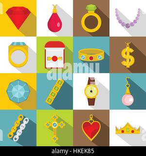 Articles de bijouterie icons set. Télévision illustration de bijoux 16 icônes vectorielles pour le web Illustration de Vecteur