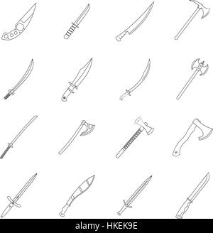 Symboles d'armes d'acier icons set. Illustration de contour en acier 16 symboles armes vector icons for web Illustration de Vecteur