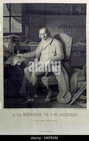 Joseph Marie Jacquard, inventeur du métier Jacquard, révolutionne l’industrie textile avec son innovation dans le tissage. Son travail avec des tissus de soie tissés a créé des designs complexes, influençant à la fois la production textile et la production Banque D'Images