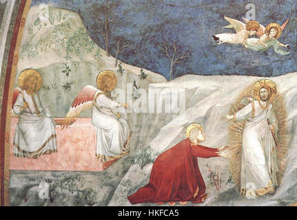 Cette peinture intitulée *Noli me assise* capture le moment biblique où le Christ apparaît à Marie-Madeleine après sa résurrection, soulignant la profondeur émotionnelle de la scène avec des couleurs douces et une composition intime. Banque D'Images