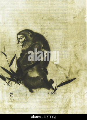 Singes Sosen est une œuvre d'art mettant en vedette des singes (singes) dans diverses poses. L’œuvre capture la nature ludique et expressive des singes, en utilisant des compositions dynamiques et des couleurs vibrantes pour donner vie à leur comportement. Banque D'Images