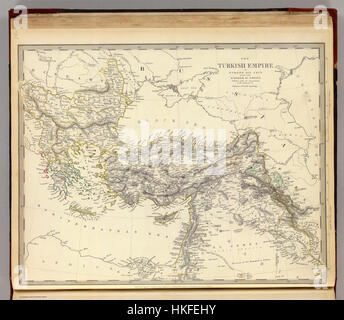 Illustration vintage de 1843 représentant l'Empire turc et la Grèce, produite par la Society for the diffusion of Useful Knowledge (Grande-Bretagne). L'œuvre est un exemple de représentation historique, capturant le contexte culturel et géographique de l'époque. Banque D'Images