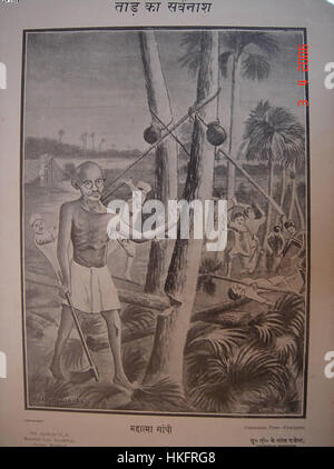 Cette image capture un moment important de l'histoire indienne, montrant les travailleurs de Gandhi et du Congrès coupant des palmiers toddy pour la sève, qui a ensuite été fermentée en liqueur. Cette action reflète une partie de l’accent mis par le mouvement indépendantiste indien sur l’autosuffisance. Banque D'Images