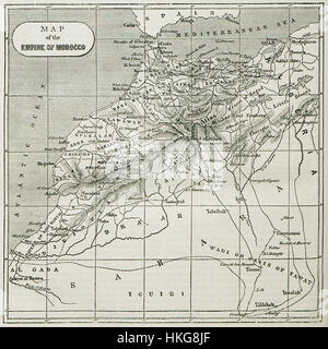 Cette carte de 1870 de William Francis Ainsworth représente l'Empire du Maroc, illustrant les principales caractéristiques géographiques, villes et frontières politiques. Il fournit un aperçu précieux de la structure territoriale du Maroc à la fin du XIXe siècle. Banque D'Images