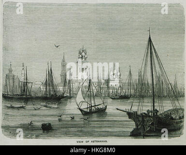Le tableau de William Francis Ainsworth de 1870, « vue d'Astrakhan », capture le paysage pittoresque de la ville russe d'Astrakhan. L'œuvre met en valeur les caractéristiques architecturales et l'environnement naturel de la ville à la fin du XIXe siècle. Banque D'Images