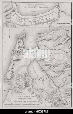 'Plan de la plaine de Troie' (1822), créé par Gabriel Florent Auguste de Choiseul Gouffier, est une carte détaillée illustrant la plaine de Troie dans l'actuelle Turquie. La carte fait partie des efforts archéologiques pour localiser et documenter le site de l'ancienne Troie. Banque D'Images