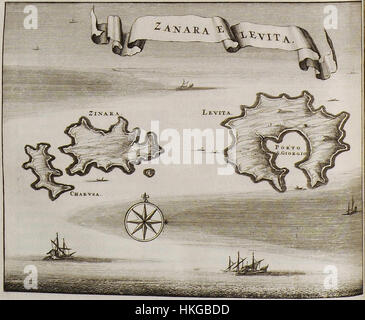 Le tableau 'Zanara e Levita' d'Olfert Dapper, créé en 1688, illustre des scènes des cultures moyen-orientales et africaines de l'époque. Dapper, un cartographe et érudit néerlandais notable, était connu pour documenter les pratiques culturelles et les gens des contrées lointaines. Banque D'Images
