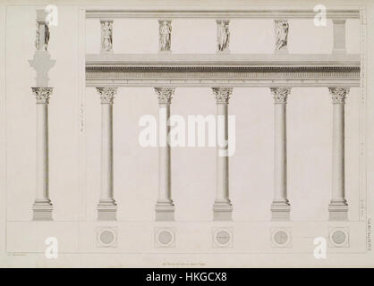 Ce dessin architectural de 1794 par James Stuart et Nicholas Revett présente le plan, l'élévation et la section de l'Incantada, mettant en valeur la conception architecturale et les éléments structurels de cet important bâtiment historique. Banque D'Images