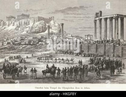 Cette peinture de 1887 d'Amand von Schweiger Lerchenfeld représente l'Osterfest (fête de Pâques) au Temple de Zeus Olympien à Athènes. Il capture la signification culturelle et historique de l'événement dans un cadre classique. Banque D'Images