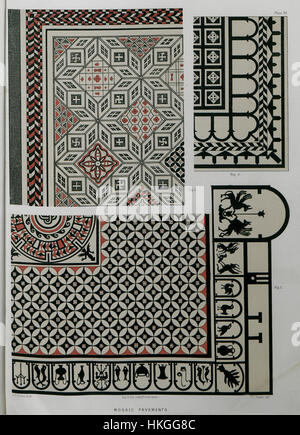 Mosaïque pavements de Charles Texier de 1864, représentant des dessins de carreaux complexes qui représentent les tendances artistiques et architecturales de l'époque. L’œuvre met en valeur l’habileté de Texier à capturer des motifs de mosaïque détaillés dans un cadre historique. Banque D'Images