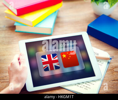 Langues Traduction anglais chinois Concept Application Banque D'Images
