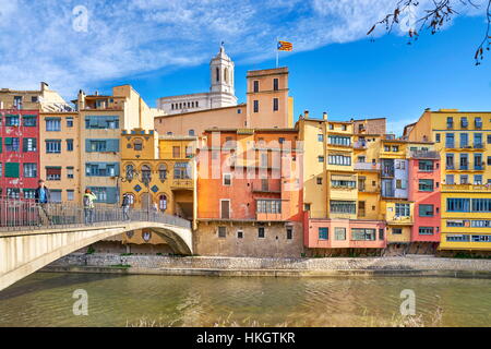 Girona, Espagne - maisons colorées de la vieille ville Banque D'Images