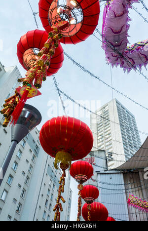Paris, France, décorations, dans la rue, à l'extérieur pour Chinatown Français Chinois Nouvel ANS, Tang Freres supermarché asiatique Banque D'Images