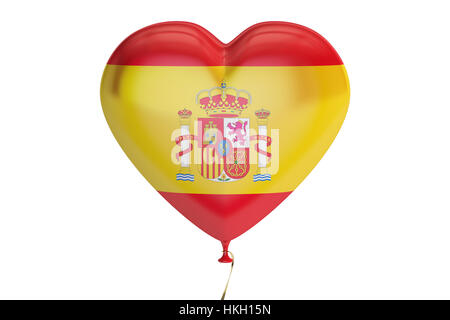 Drapeau Espagne avec ballon en forme de coeur, 3D Rendering Banque D'Images