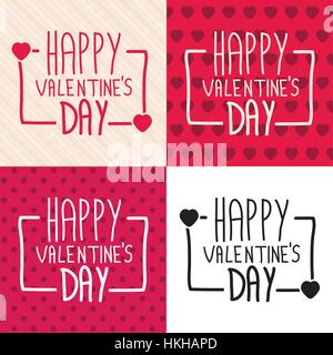 Vector collection de cartes Valentines Day avec typographie dessiné à la main, cœurs, à pois, rayé et fonds blancs carte typographique élégant. Illustration de Vecteur
