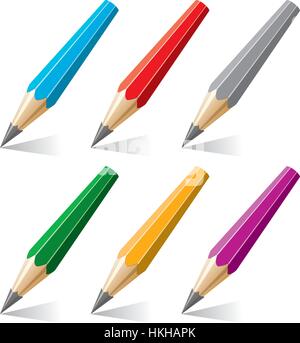 Vector set de crayons stylisé avec une ombre, isolé sur fond blanc, acidulée et colorée Illustration de Vecteur