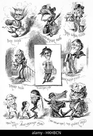 1879 : une sélection de caricatures de bien connue et douteuse New York types de la fin du xixe siècle, New York City, États-Unis d'Amérique. Banque D'Images