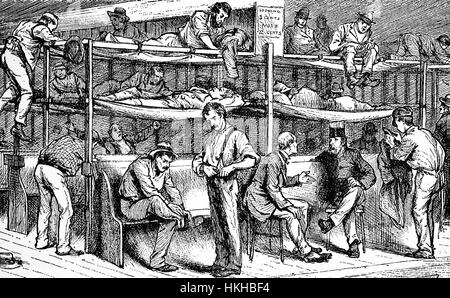 1879 : l'organisation du sommeil dans le silo abri mis en place pour les hommes sans-abri à New York City, États-Unis d'Amérique Banque D'Images