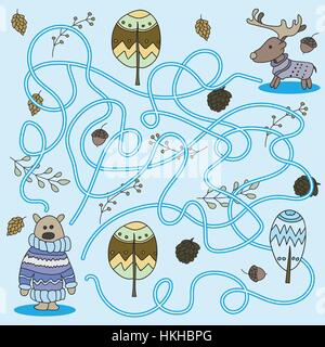 Caricature de l'éducation - Jeu pour Enfants d'âge préscolaire. Vector - l'Ours et le cerf dans la forêt Illustration de Vecteur