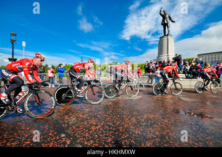 Belfast, Irlande du Nord. 9 mai 2014 - Giro d'Italia session pratique : Lotto Belisol (France) Banque D'Images