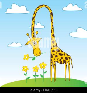 Vector Giraffe Personnage avec une fleur Illustration de Vecteur