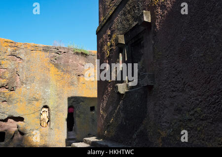 Biete Ghiorgis (Chambre de Saint George), une des églises rupestres rock à Lalibela (site du patrimoine mondial de l'UNESCO), de l'Éthiopie Banque D'Images