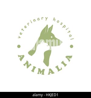 Modèle de logo pour une clinique vétérinaire avec chat et chien. Vector illustration. Illustration de Vecteur