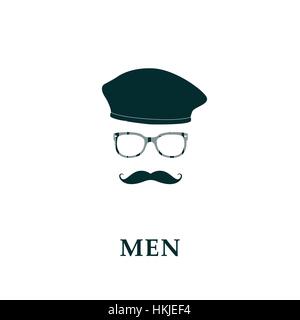 Béret français hommes et moustache en icône style plat. Vector illustration. Illustration de Vecteur