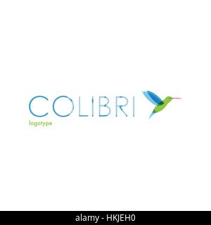 Logo Colibri. Logotype d'oiseaux. De couleur bleu, vert oiseau volant. Illustration de Vecteur