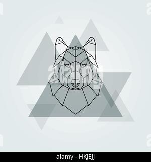 Animal vecteur géométrique fond tête de loup gris. Illustration de Vecteur