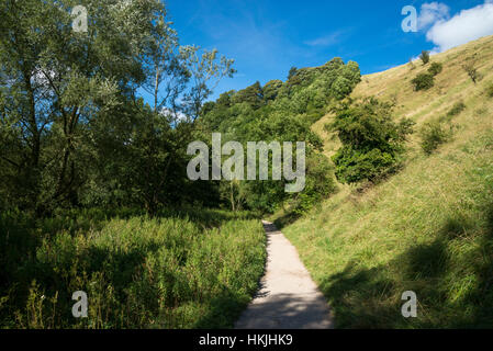 Sentier près de Milldale, Dove Dale dans le parc national de Peak District sur une journée ensoleillée. Banque D'Images