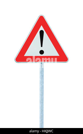 Autre Avertissement Danger Road Sign, Pole Post, Gros plan vertical isolé Banque D'Images