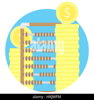 En comptant l'or et de l'fonds de capital et d'icône. Abacus et stock de pièces. Vector illustration Banque D'Images