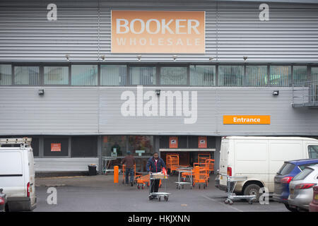 The UK's biggest grossiste alimentaire, Booker Groupe,cash and carry négoce centre à Cambridge. Banque D'Images