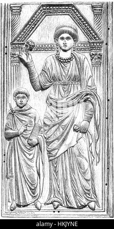 Jeune Valentinien III avec sa mère, Aelia Galla Placidia, 388-450, regent de Valentinien III à partir de 423 jusqu'à 437 Banque D'Images